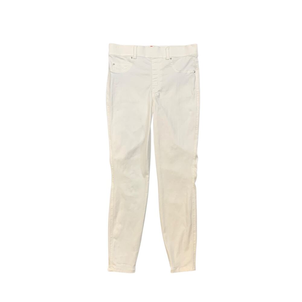 Spanx Jeans Womens M Medium White Denim Stretch Ankle Skinny High Rise Pull On